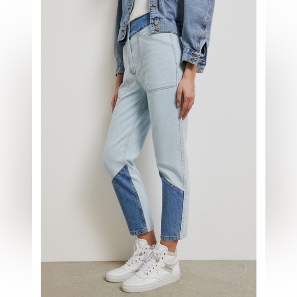ba&sh Apolo Color Block Ankle Jeans in Blue Jeans size 1/ small - Picture 2 of 16